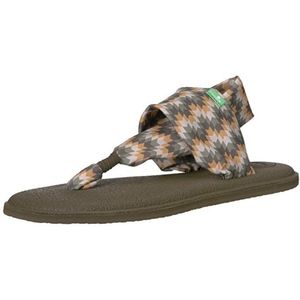 Sanuk Olive Chevron Pattern Yoga Sling 2 Stripe Flip Flops Vegan - Womens Size 9